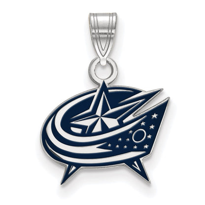 Sterlingsilber Rhodiniert Nhl Logoart Columbus Blau Jacken Klein Emailliert Anhänger