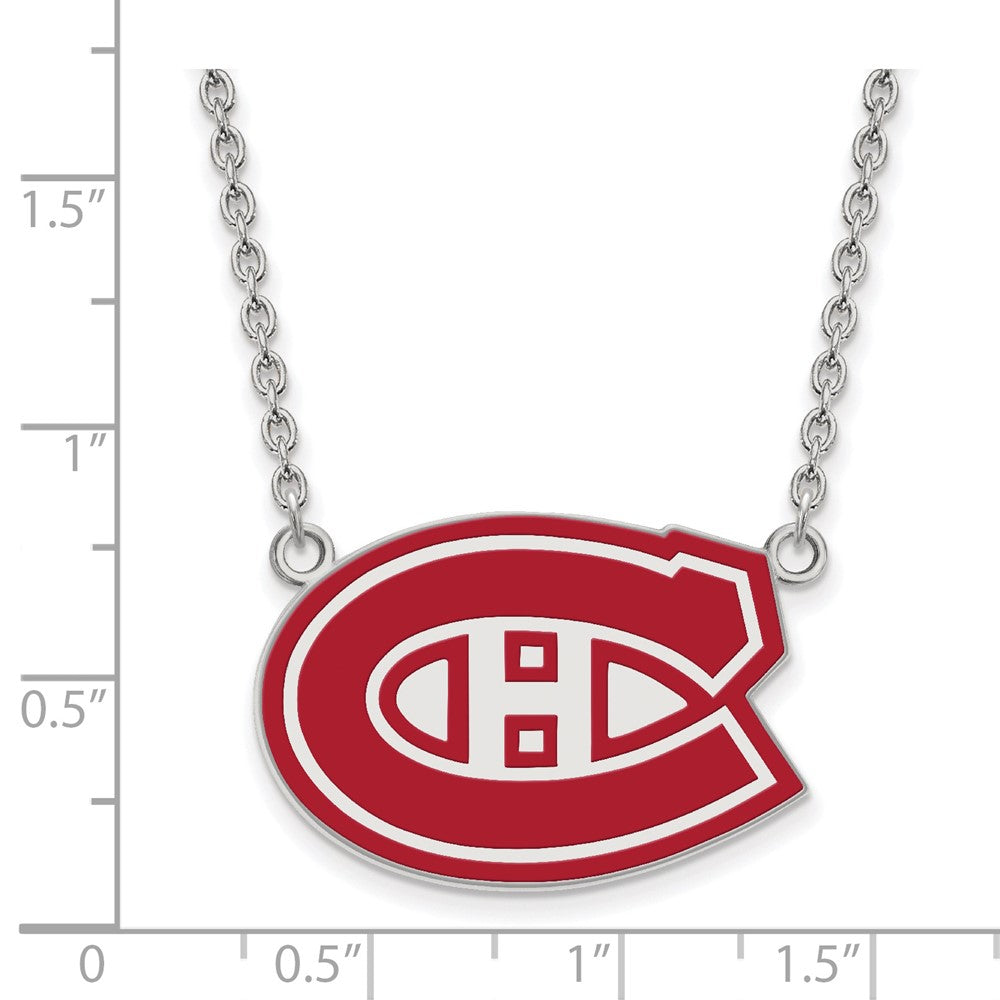 Sterlingsilber Rhodiniert Nhl Logoart Montreal Canadiens Groß Emailliert Anhänger 18 Zoll Halskette