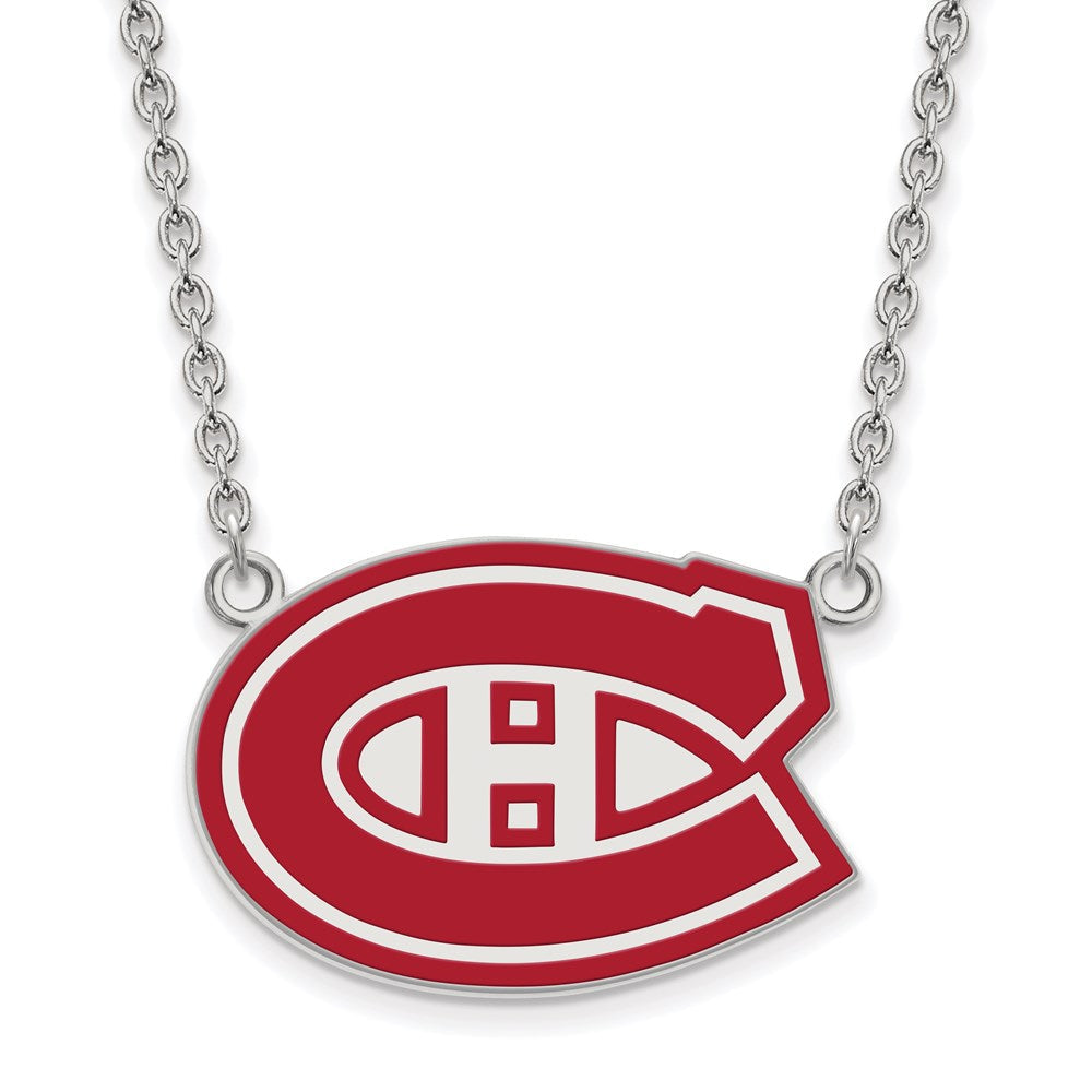 Sterlingsilber Rhodiniert Nhl Logoart Montreal Canadiens Groß Emailliert Anhänger 18 Zoll Halskette
