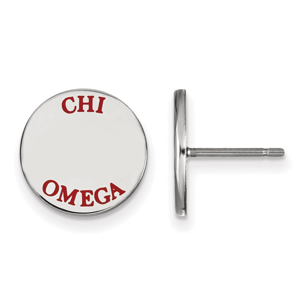 Sterlingsilber Rhodiniert Logoart Chi Omega Sorority Text Farbe Emaille Ohrstecker