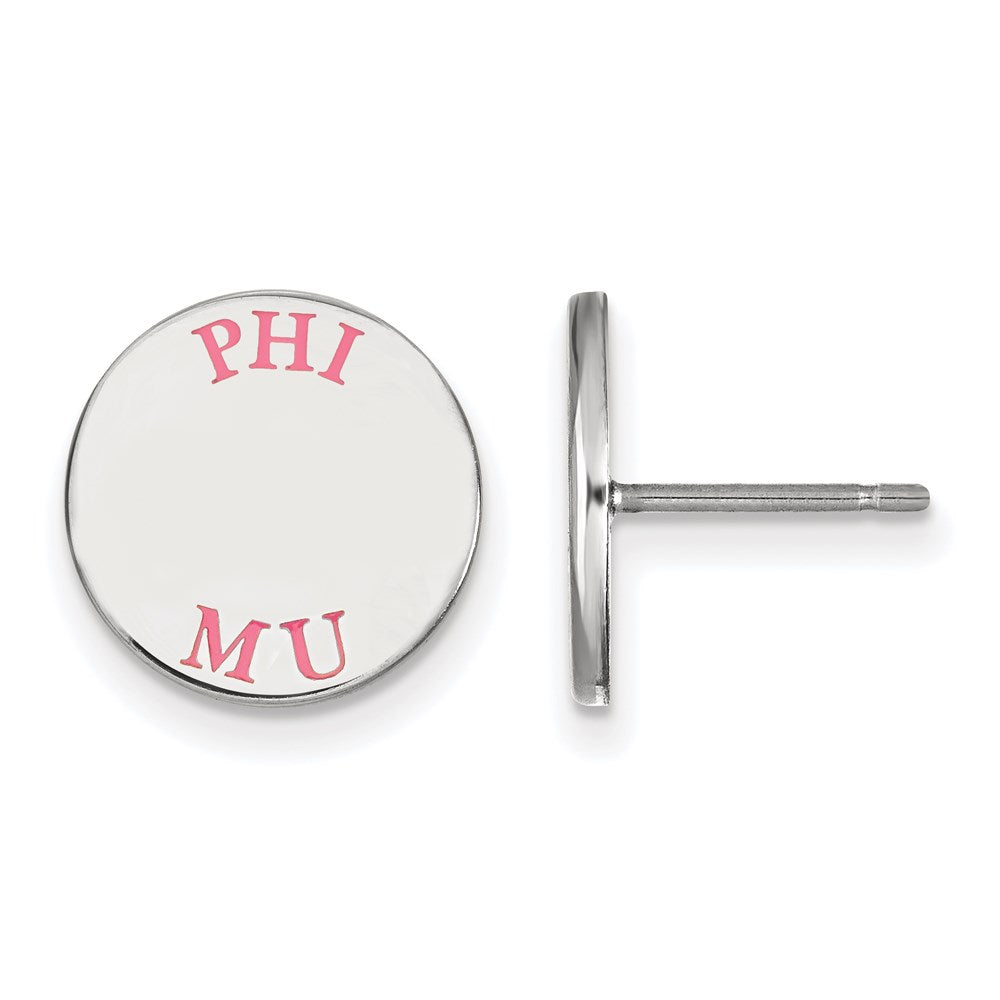 Sterlingsilber Rhodiniert Logoart Phi Mu Sorority Text Farbe Emaille Ohrstecker
