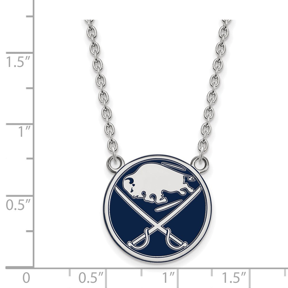 Sterlingsilber Rhodiniert Nhl Logoart Buffalo Sabres Groß Emailliert Anhänger 18 Zoll Halskette