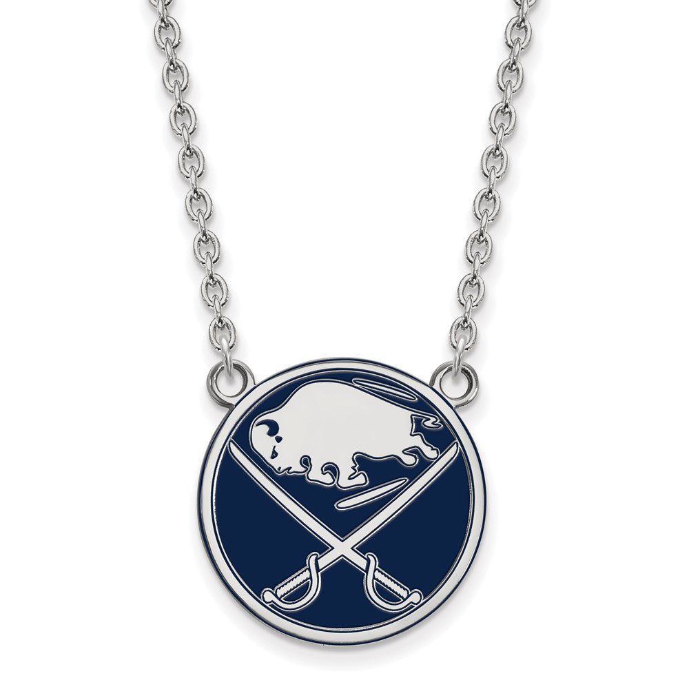 Sterlingsilber Rhodiniert Nhl Logoart Buffalo Sabres Groß Emailliert Anhänger 18 Zoll Halskette