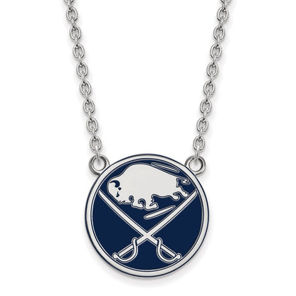 Sterlingsilber Rhodiniert Nhl Logoart Buffalo Sabres Groß Emailliert Anhänger 18 Zoll Halskette