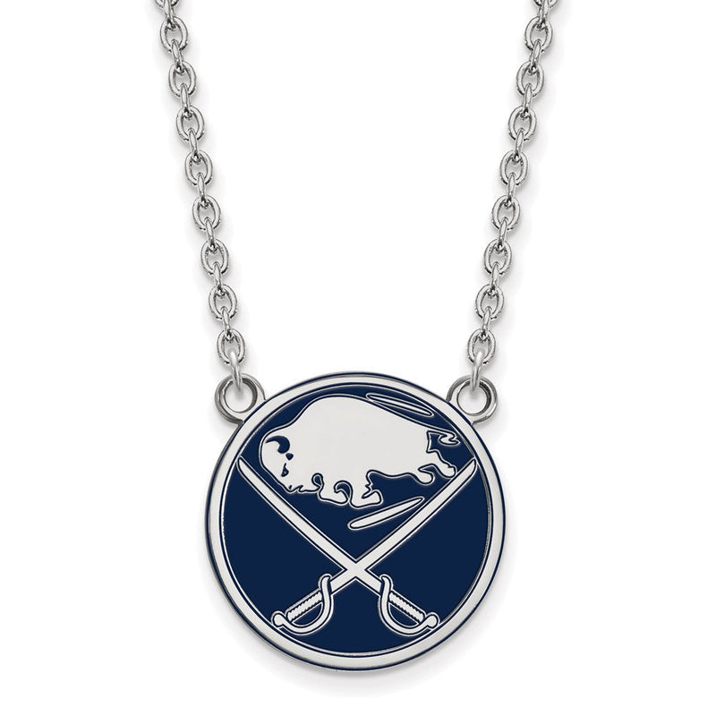Sterlingsilber Rhodiniert Nhl Logoart Buffalo Sabres Groß Emailliert Anhänger 18 Zoll Halskette