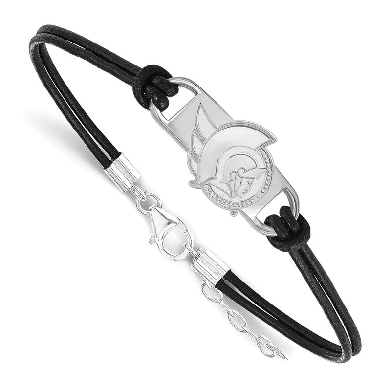 Sterlingsilber Rhodiniert Nhl Logoart Ottawa Senators Klein Mittig Schwarz Leder 7 Zoll Armband mit Verlängerung