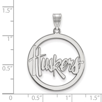 Sterlingsilber Rhodiniert Logoart University Of Nebraska Huskers Groß Kreis Anhänger