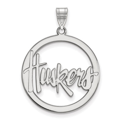 Sterlingsilber Rhodiniert Logoart University Of Nebraska Huskers Groß Kreis Anhänger