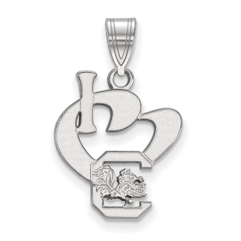 Sterlingsilber Rhodiniert Logoart University Of South Carolina Groß I Herz Anhänger