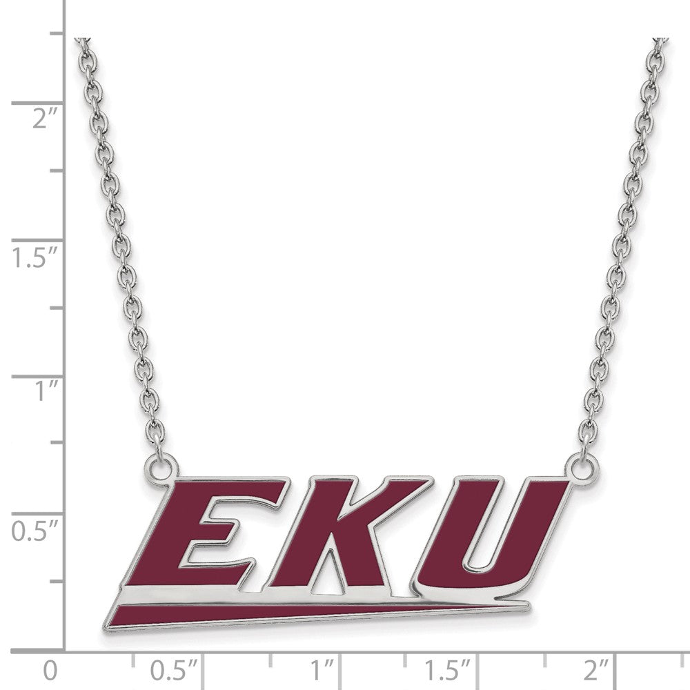 Sterlingsilber Rhodiniert Logoart Eastern Kentucky University E K U Groß Emailliert Anhänger 18 Zoll Halskette