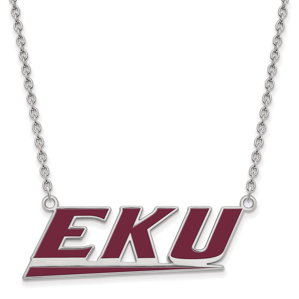 Sterlingsilber Rhodiniert Logoart Eastern Kentucky University E K U Groß Emailliert Anhänger 18 Zoll Halskette