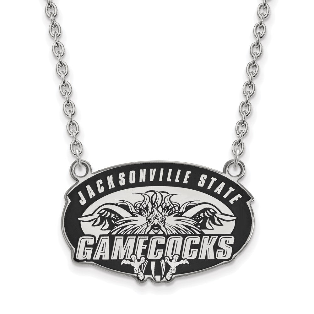 Sterlingsilber Rhodiniert Logoart Jacksonville State U. Groß Emailliert Anhänger 18 Zoll Halskette