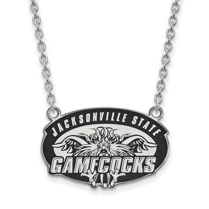 Sterlingsilber Rhodiniert Logoart Jacksonville State U. Groß Emailliert Anhänger 18 Zoll Halskette