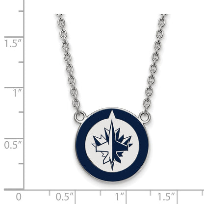 Sterlingsilber Rhodiniert Nhl Logoart Winnipeg Jets Groß Emailliert Anhänger 18 Zoll Halskette