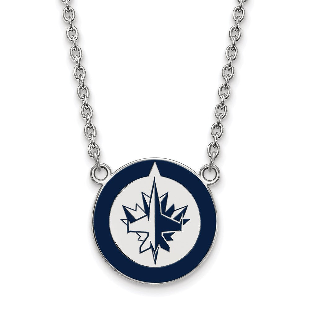 Sterlingsilber Rhodiniert Nhl Logoart Winnipeg Jets Groß Emailliert Anhänger 18 Zoll Halskette