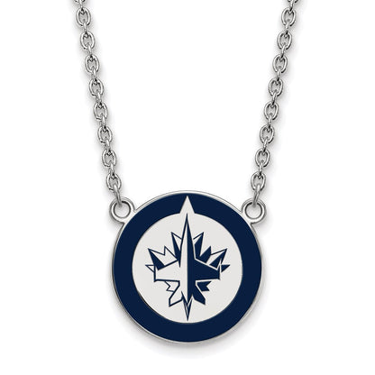 Sterlingsilber Rhodiniert Nhl Logoart Winnipeg Jets Groß Emailliert Anhänger 18 Zoll Halskette