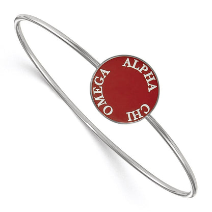 Sterlingsilber Rhodiniert Logoart Alpha Chi Omega Emailliert Schieber auf Armreif Armband