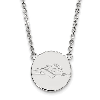 Sterlingsilber Rhodiniert Logoart Longwood University Pferd Groß Plättchen Anhänger 18 Zoll Halskette