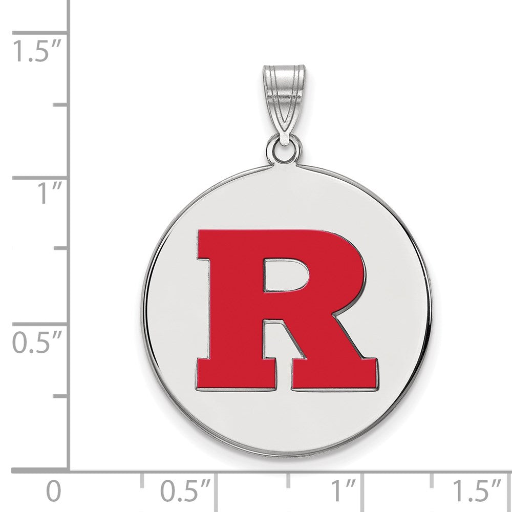 Sterlingsilber Rhodiniert Logoart Rutgers University Buchstabe R Extra Groß Emailliert Plättchen Anhänger