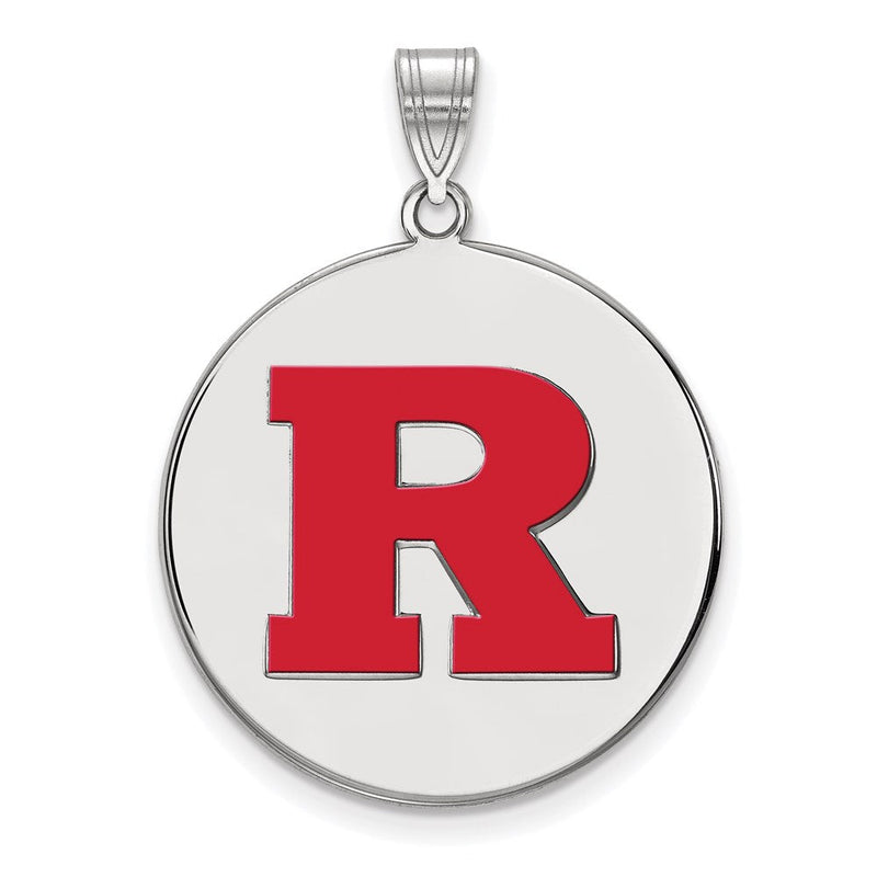 Sterlingsilber Rhodiniert Logoart Rutgers University Buchstabe R Extra Groß Emailliert Plättchen Anhänger
