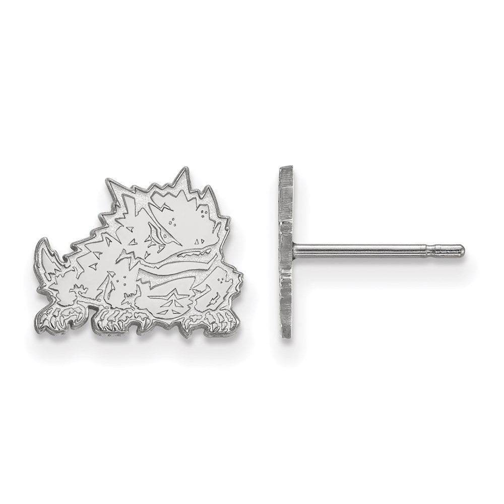 Sterlingsilber Rhodiniert Logoart Texas Christlich University Gehörnt Frosch Extra Klein Ohrstecker