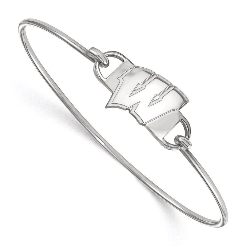 Sterlingsilber Rhodiniert Logoart University Of Wisconsin Buchstabe W Klein Mittig 7 Zoll Draht Armreif