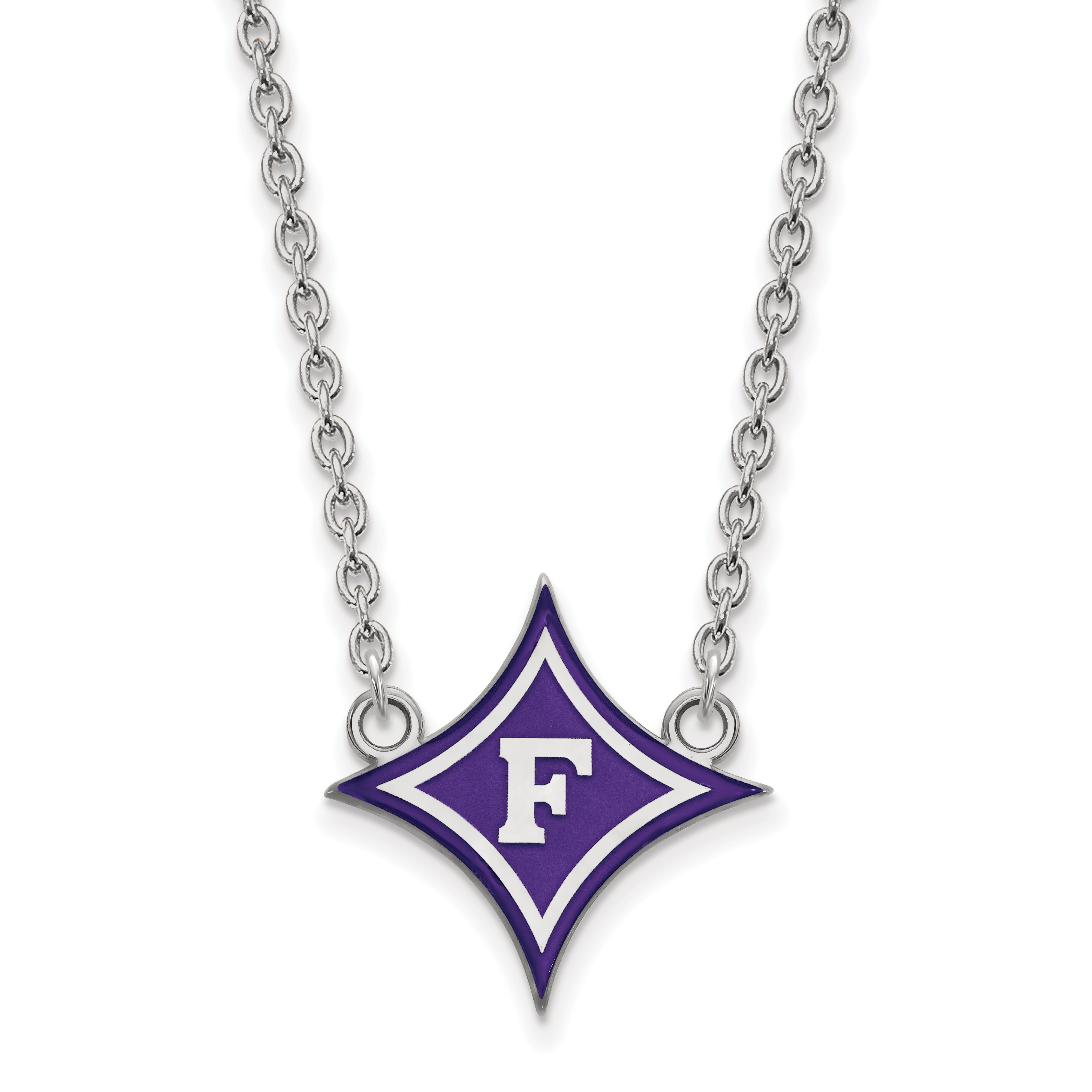 Sterlingsilber Rhodiniert Logoart Furman University Groß Emailliert Anhänger 18 Zoll Halskette