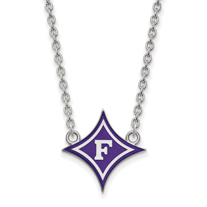 Sterlingsilber Rhodiniert Logoart Furman University Groß Emailliert Anhänger 18 Zoll Halskette