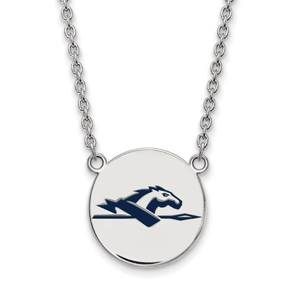 Sterlingsilber Rhodiniert Logoart Longwood University Pferd Groß Emailliert Plättchen 18 Zoll Halskette