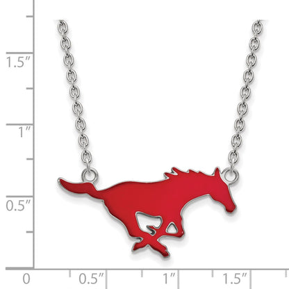 Sterlingsilber Rhodiniert Logoart Southern Methodist University Mustang Groß Emailliert Anhänger 18 Zoll Halskette