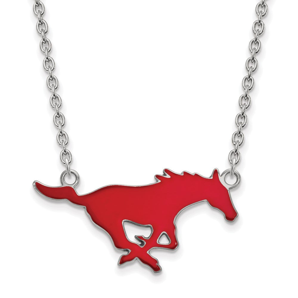 Sterlingsilber Rhodiniert Logoart Southern Methodist University Mustang Groß Emailliert Anhänger 18 Zoll Halskette
