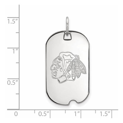 Sterlingsilber Rhodiniert Nhl Logoart Chicago Blackhawks Klein Erkennungsmarke Anhänger