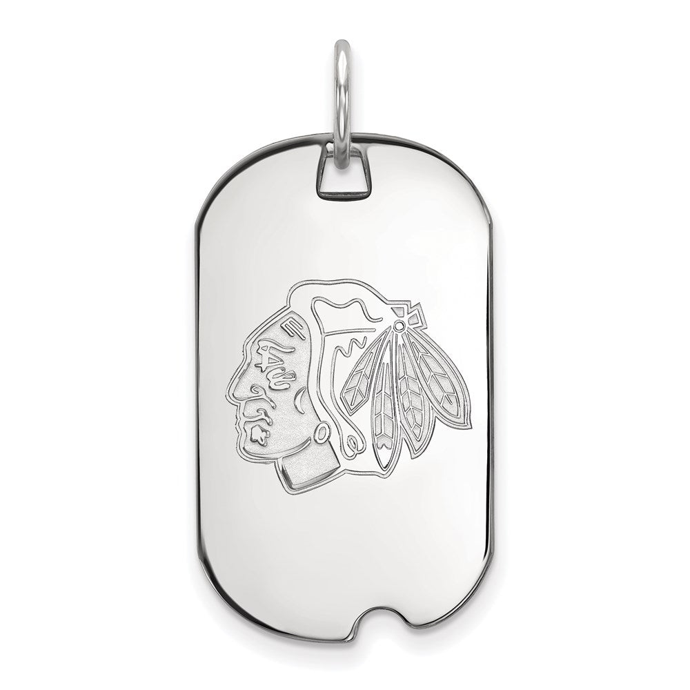 Sterlingsilber Rhodiniert Nhl Logoart Chicago Blackhawks Klein Erkennungsmarke Anhänger
