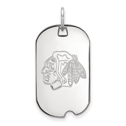 Sterlingsilber Rhodiniert Nhl Logoart Chicago Blackhawks Klein Erkennungsmarke Anhänger
