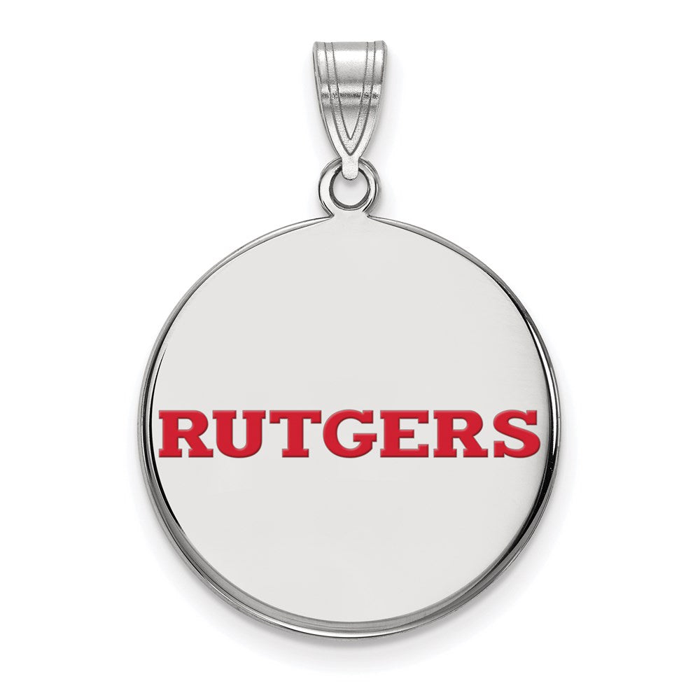 Sterlingsilber Rhodiniert Logoart Rutgers University Groß Emailliert Plättchen Anhänger