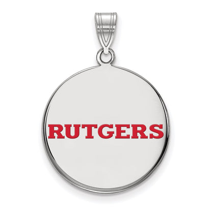 Sterlingsilber Rhodiniert Logoart Rutgers University Groß Emailliert Plättchen Anhänger