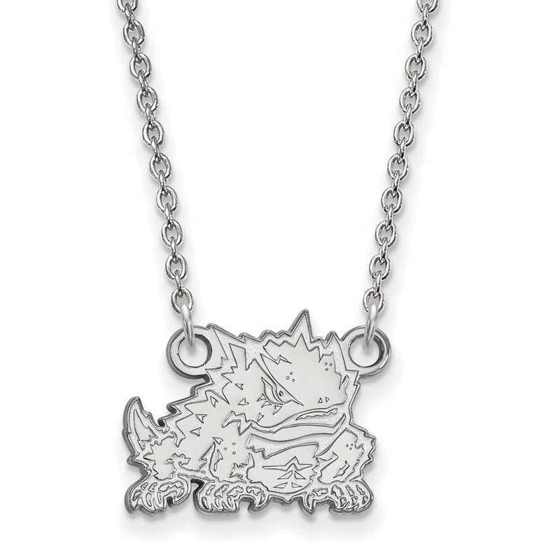 10K Weißgold Logoart Texas Christlich University Gehörnt Frosch Klein Anhänger 18 Zoll Halskette