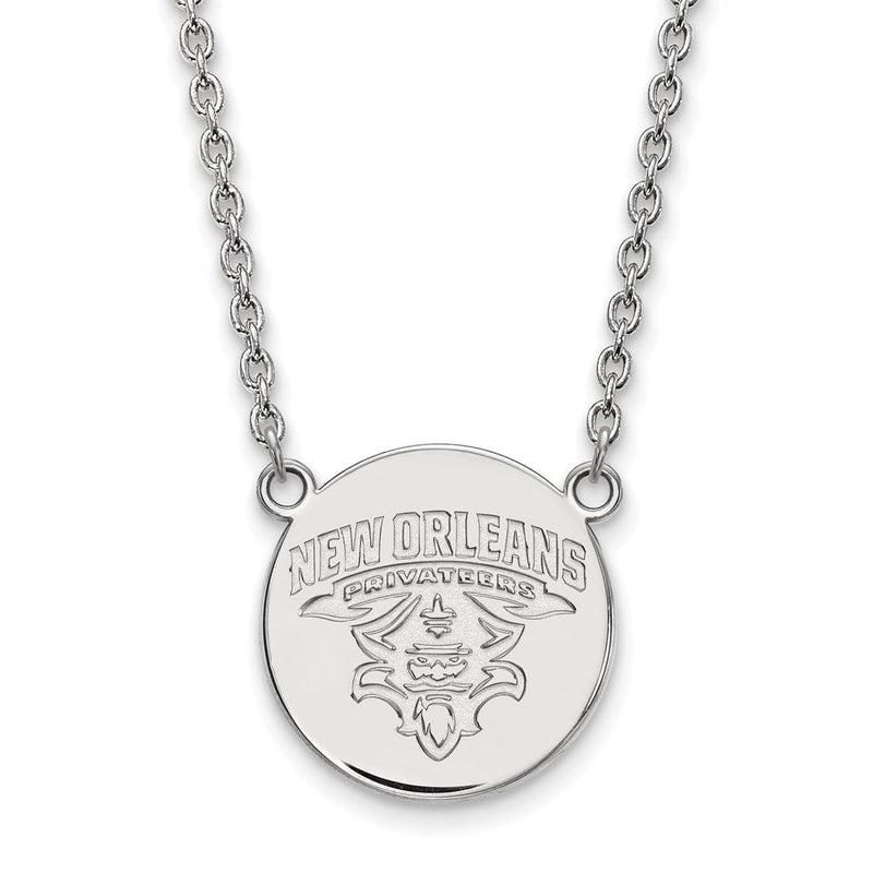 Sterlingsilber Rhodiniert Logoart University Of New Orleans Privateers Groß Plättchen 18 Zoll Halskette
