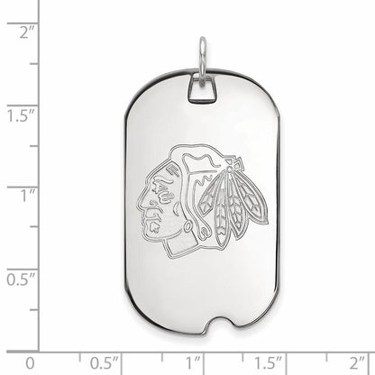 Sterlingsilber Rhodiniert Nhl Logoart Chicago Blackhawks Groß Erkennungsmarke Anhänger