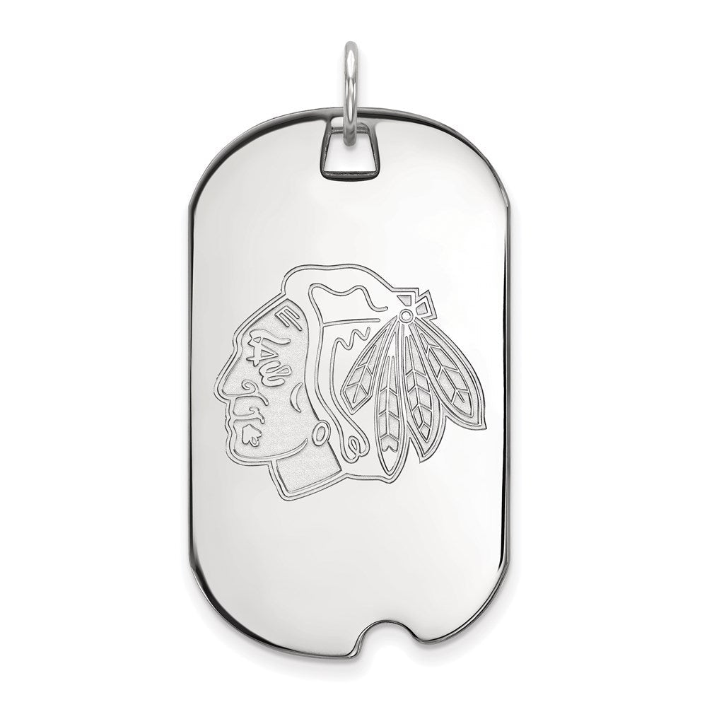 Sterlingsilber Rhodiniert Nhl Logoart Chicago Blackhawks Groß Erkennungsmarke Anhänger
