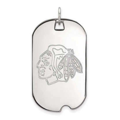 Sterlingsilber Rhodiniert Nhl Logoart Chicago Blackhawks Groß Erkennungsmarke Anhänger