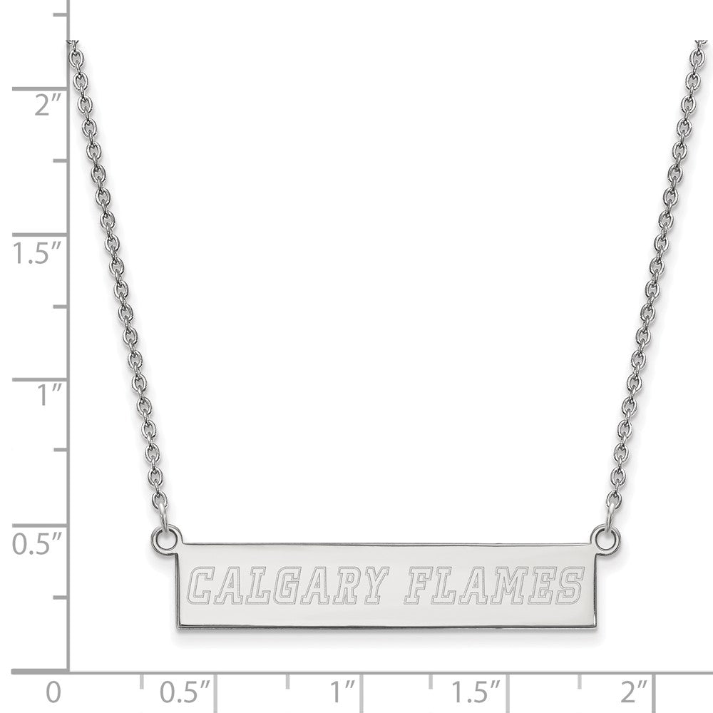 Sterlingsilber Rhodiniert Nhl Logoart Calgary Flames Klein Stab 18 Zoll Halskette
