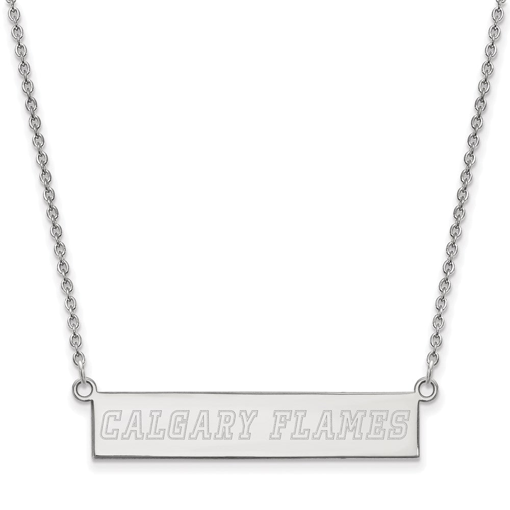 Sterlingsilber Rhodiniert Nhl Logoart Calgary Flames Klein Stab 18 Zoll Halskette
