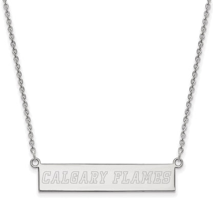 Sterlingsilber Rhodiniert Nhl Logoart Calgary Flames Klein Stab 18 Zoll Halskette