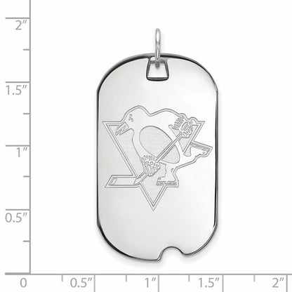Sterlingsilber Rhodiniert Nhl Logoart Pittsburgh Penguins Groß Erkennungsmarke Anhänger