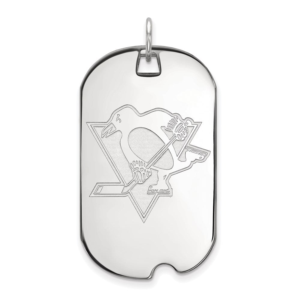 10K Weißgold Nhl Logoart Pittsburgh Penguins Groß Erkennungsmarke Anhänger