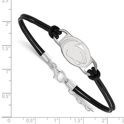 Sterlingsilber Rhodiniert Logoart Penn State University Löwe Klein Mittig Schwarz Leder 7 Zoll Armband mit Verlängerung
