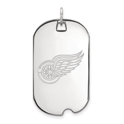 Sterlingsilber Rhodiniert Nhl Logoart Detroit Rot Flügel Groß Erkennungsmarke Anhänger