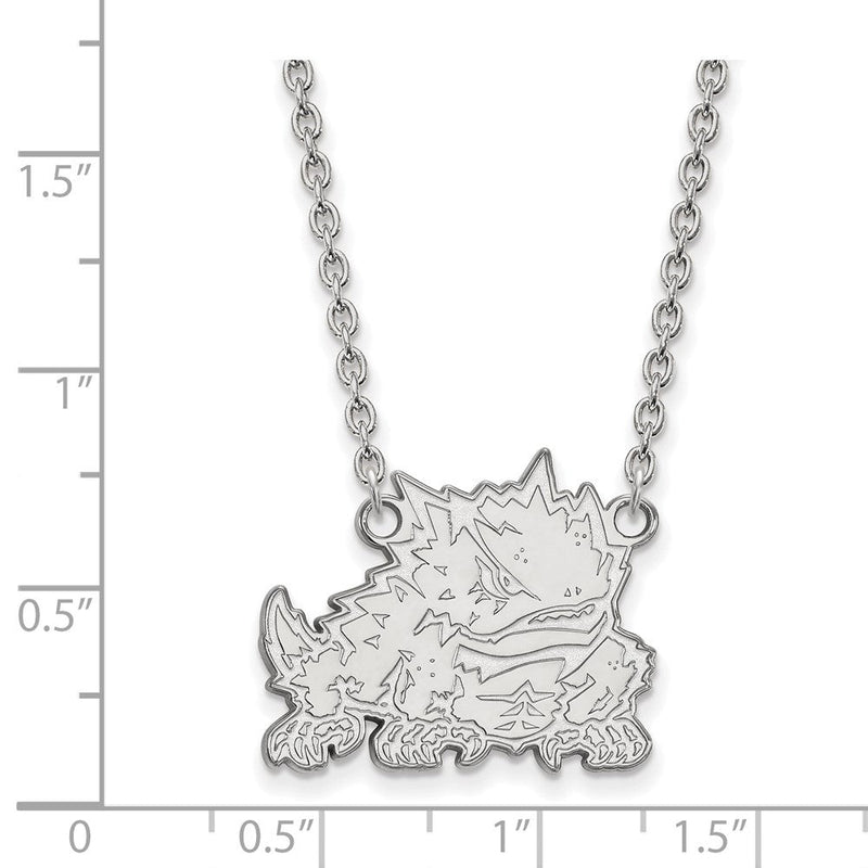 Sterlingsilber Rhodiniert Logoart Texas Christlich University Gehörnt Frosch Groß Anhänger 18 Zoll Halskette