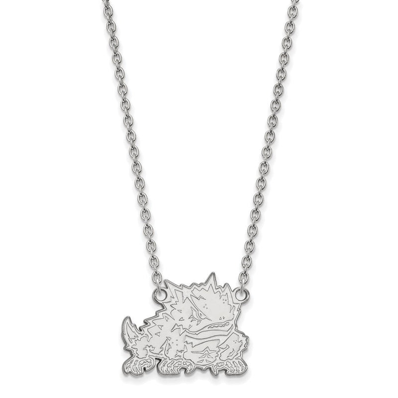10K Weißgold Logoart Texas Christlich University Gehörnt Frosch Groß Anhänger 18 Zoll Halskette